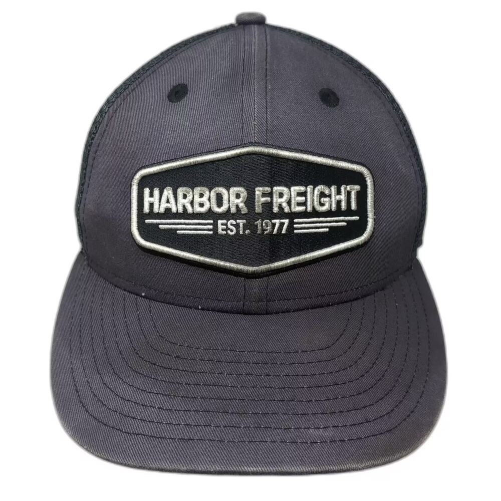 Harbor Freight Trucker Hat Gray Snapback OS Mesh Embroidered Patch Adjustable